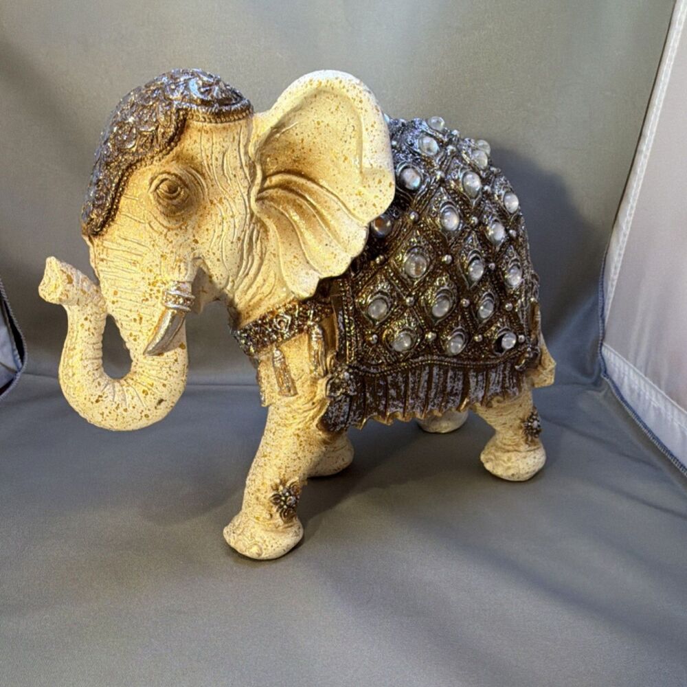 Resin Elephant Figurine Decorative Collectible Ornament with Ornate Detailing